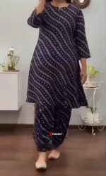 .Womens rayon printed designer kurti with paint set | ethnic kurti set