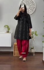 .Womens rayon printed designer kurti with paint set | ethnic kurti set